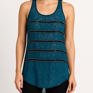 Iris Turquoise Sheer High-Low Tank Top Women’s Size S – Beaded & Sequin Embellis